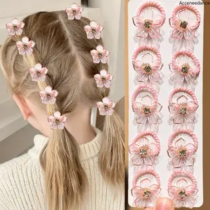 Girls' 10pcs Cute Flower & Rhinestone Elastic Hair Ties - High-Elastic Decorative Bands, Fashion Hair Accessories for Women, Braiding & Outdoor Use summerwins