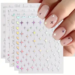 Aurora Nail Art Stickers Decals, 12 Sheets Self-Adhesive Glitter Holographic Star Heart, Nail Supplies for Design & Decoration