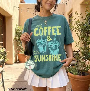 Iced Coffee and Sunshine Shirt, Iced Coffee TShirt, Coffee Lover Gift, Summer Graphic Tee, Summer Vibes Shirt, Coffee Shirt, Comfort Colors