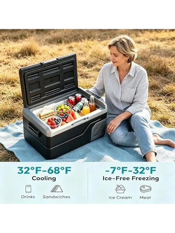 30 Qt Portable Electric Cooler & Freezer, Compact Dual Voltage Car Refrigerator with -7°F to 68°F Cooling Range for Truck, RV, Outdoor Camping