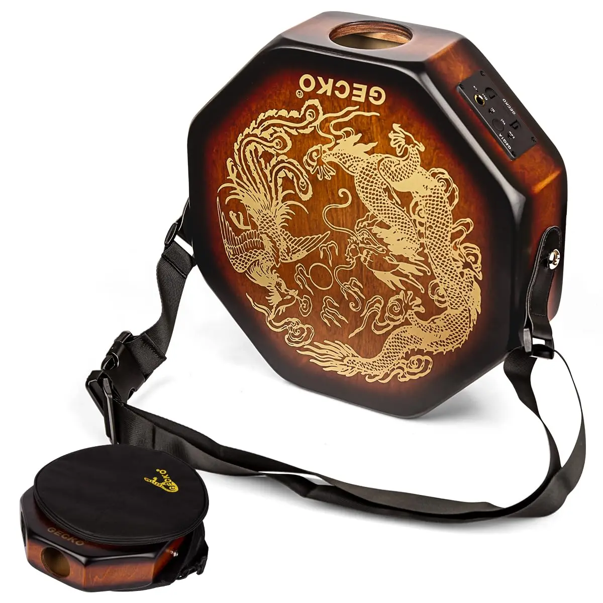 GECKO SD8S Octagonal Cajon Drum - Handheld Percussion Musical Instrument with Snare, High-Quality Birchwood Build, Integrated Pickup, Intuitive Volume Button, Detachable Shoulder Strap, Carry Bag, for Beginners & Pros