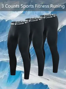 Men's Basketball Compression Pants, 3 Pack Breathable Quick-Dry Leggings, Reflective Print, Outdoor Running Cycling Gym Training, Sport Pants, Compression Garment