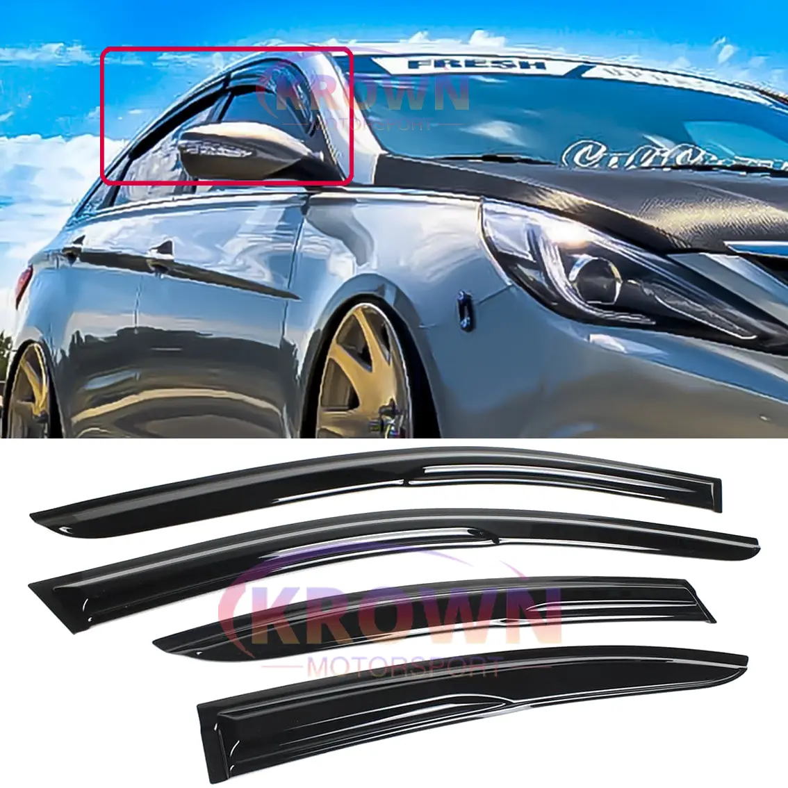 FOR 2011-2014 HYUNDAI SONATA 3D WAVY MUGEN STYLE WINDOW VISOR RAIN GUARD VENT DEFLECTOR