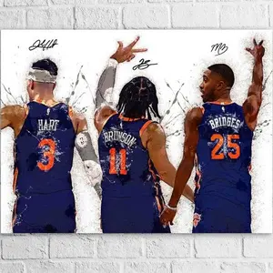 [No frame] Jalen Brunson, Mikal Bridges, Josh Hart, NY Knicks, Wrap or Museum-Quality Poster Print, Fine Art, Man Cave, Office or Dorm Room