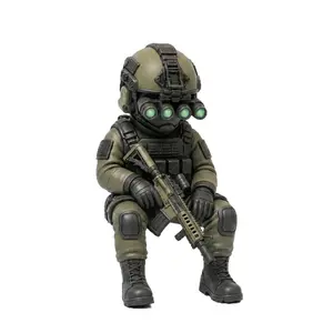 Mini Tactical Soldier Figurine with Quad Night Vision Goggles, Resin Military Operator Desk Statue Collectible Gift for Airsoft Gamers Veterans Man Cave Decor