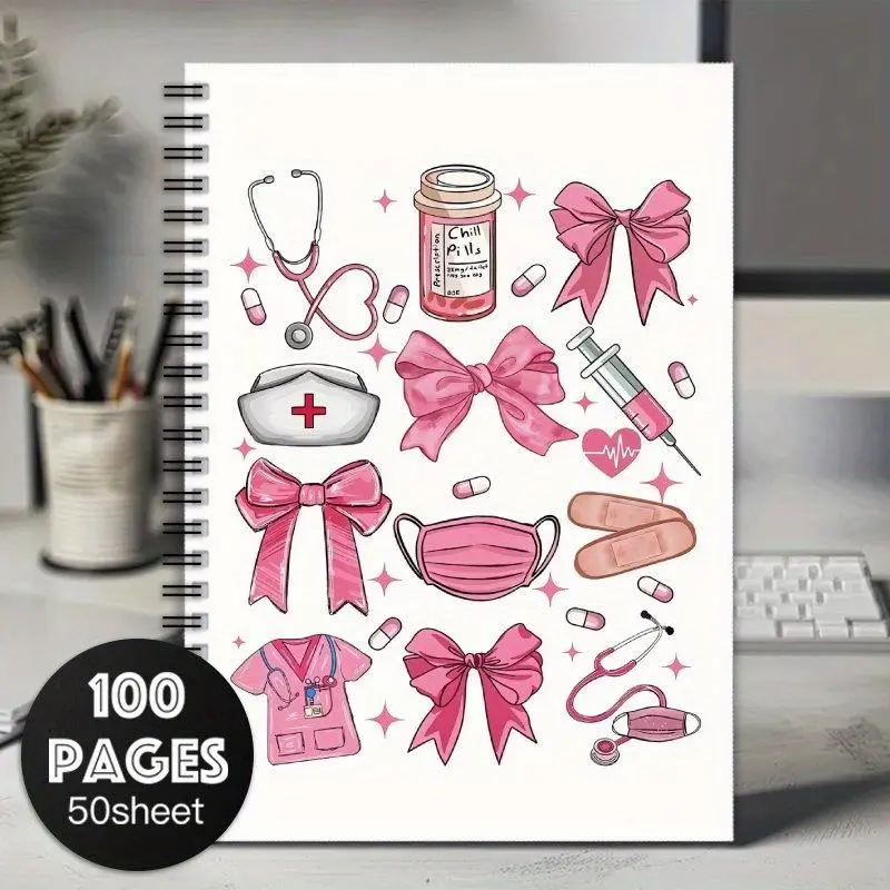 Nurse Themed Notebook, 1 Count Cute Cartoon Nursing Notebook, Self-improvement Prompts Journal, Suitable for Gifting to Friends, Family, Loved Ones, Nursing Students
