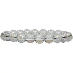 Aqua Aura Clear Quartz Gemstones Healing Power Crystal Elastic Stretch Beaded Bracelet 7" Unisex,10mm Beads