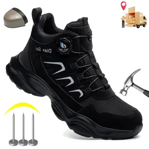 New Safety Boots Men Rotary Buckle Work Indestructible Shoes Sneakers Steel Toe Protective Boots Anti-smash Anti-puncture Shoes