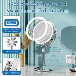 Lighted Makeup Mirror 7inch Rechargeable 1x/10x Magnification Illuminated Makeup Mirror Adjustable Height Double-Sided Lighted Mirror 360-Degree Rotation°Rotating makeup mirror Bathroom decoration items Bathroom countertop organizer