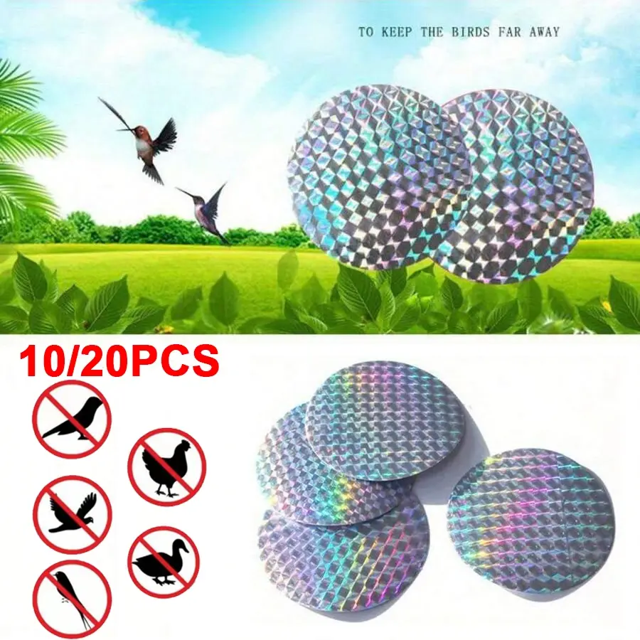 10/20 Pieces Pack Options Round Adhesive Bird Repellent Sheets, Reflective Visibility Anti-Bird Stickers, Laser Sheet for Bird Deterrence, Outdoor Use, Discs