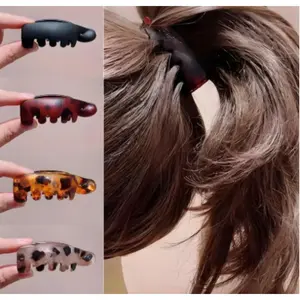 Vintage Oval Banana Hair Clips, Leopard Print & Amber Non-Slip Ponytail Holders, Secure Claw Hair Accessories for Women, Matte & Tortoise Shell Styles bun hairstyle