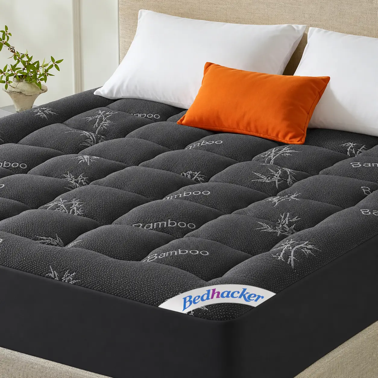 【Bedhacker】Bamboo Mattress Topper - Cooling Fitted Mattress Pad, 18" 360° Deep Pocket, Breathable, Cloud-Like Soft, Ideal for Hot Sleepers, Home Bedding Bed Pad