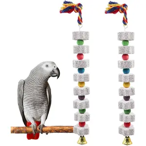 Mineral Block Chew Toys with Colorful Beads and a Bell, Bird Beak Grinding Stone, Cage Accessories for African Grey, Budgies, Cockatiels, Small to Medium Birds