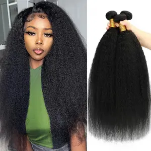 Kinky Straight Bundles 3 Bundles Kinky Straight Human Hair Bundles 12A 100% Unprocessed Brazilian Virgin Yaki Straight Bundles Hair Extension For Women Black Color