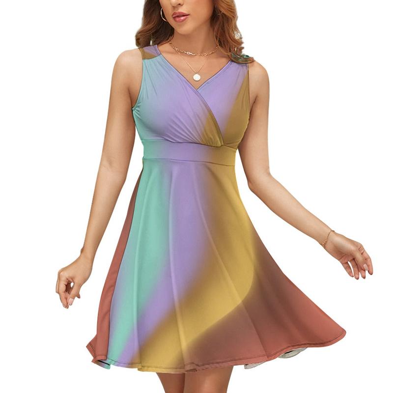 Sleeveless Gradient A-Line Dress – Rainbow Pastel Colors