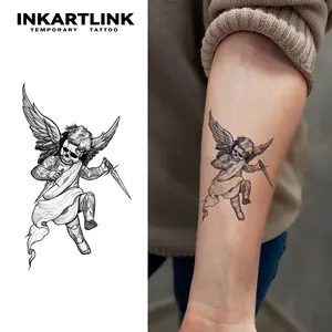 INKARTLINK Tattoo Tech, 2 Sheets Medium Semi Permanent Tattoo, Adult Art Design Temporary Tattoos, Lasts 1-2 Weeks, Waterproof, Realistic Look, No Adhesive, No Reflection (Assassination Angel Design)