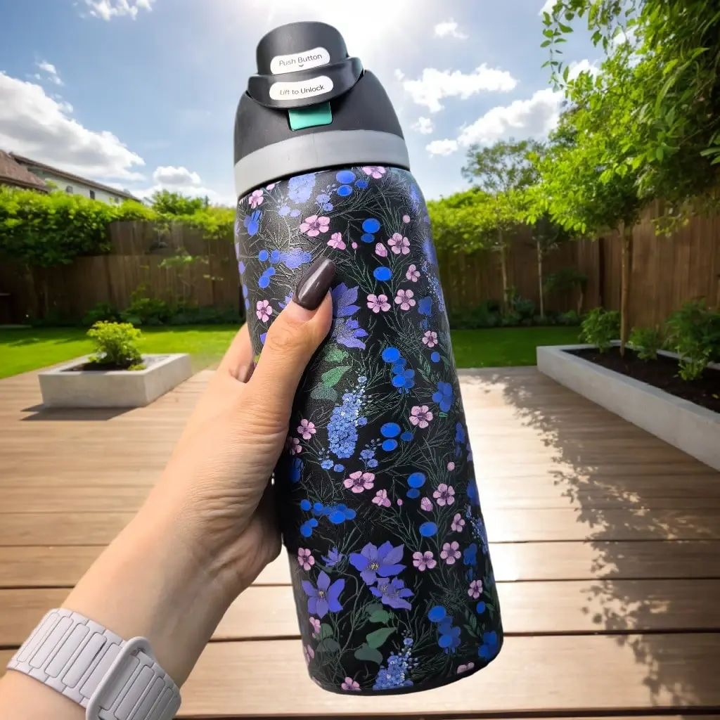 BFCxOwala 32oz Insulated Water Bottle Set Romantic Vintage Floral Print Design Keeps Drinks Cold 24 Hours Hot 12 Hours