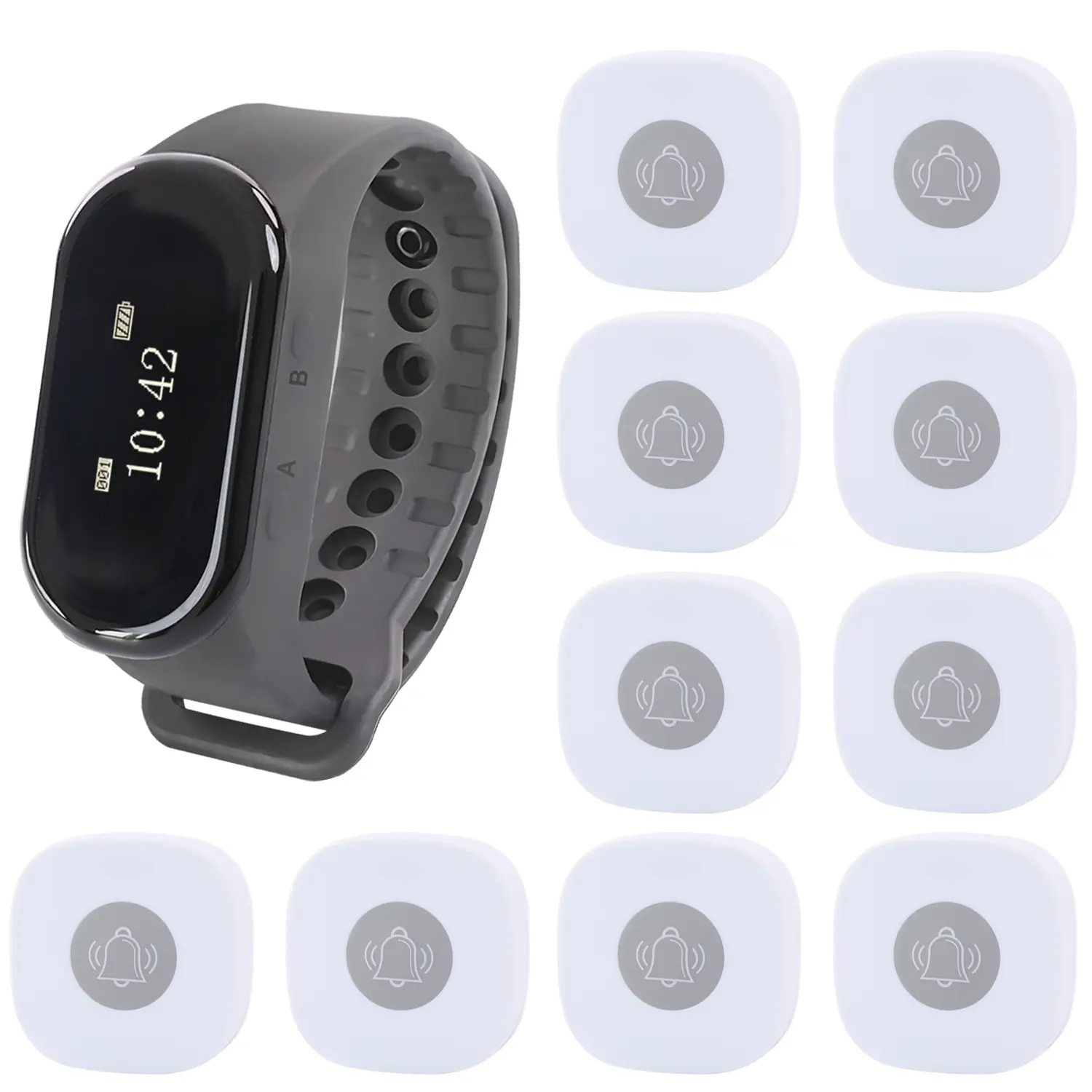 LOUKIENE Wireless Calling System, Caregiver Pager, 1 Wrist Watch 10 Buttons Automatic Power On/Off, Vibrate and Display, Waterproof, for Elderly at Home Deaf Eldrely Clinic Medical Institution Nursing