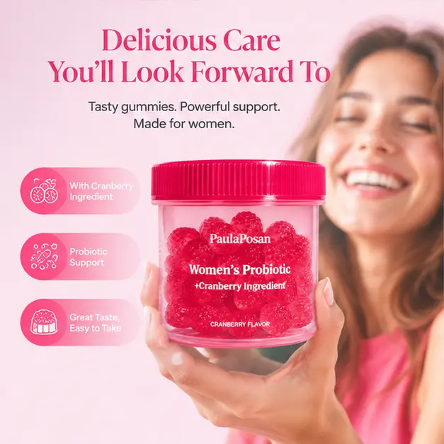 PaulaPosan Women's Vegetarian Chewable Cranberry Pills - Probiotics & Prebiotics Dietary Supplement for Adults, Gut Health Support, Gluten-Free, 200g, 40 Count, 24-Month Shelf Life