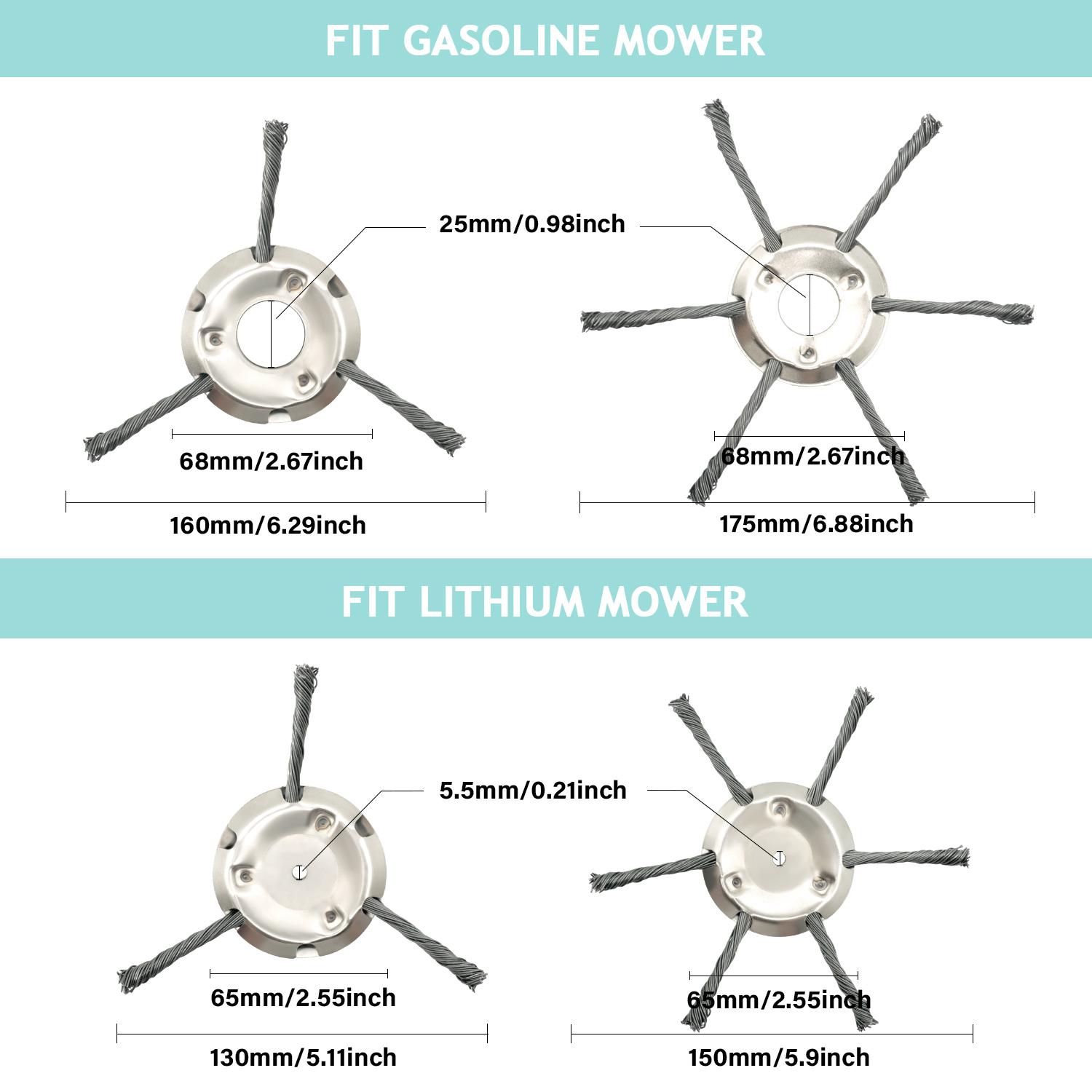6/8/9inch Steel Wire Wheel Head Grass Trimmer Head Universal Weed Brush Fit Straight Shaft Brushcutter Removal Moss Rust