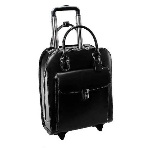 Men's 212 MAIN McKlein 97695 Top Grain Real Leather Uptown Vertical Wheeled Briefcase - 15.6 in. Travel Luggage, Black, Key Lock, Smart Strap, Zip Closure, Multi-Compartment, Business Use, 13.5x6x16 in.