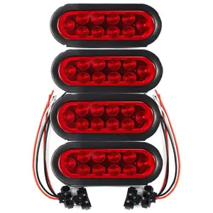 Partsam Trailer Truck LED Light Sealed RED 6" Oval Stop/Turn/Tail Lights Flush Mount 4pcs