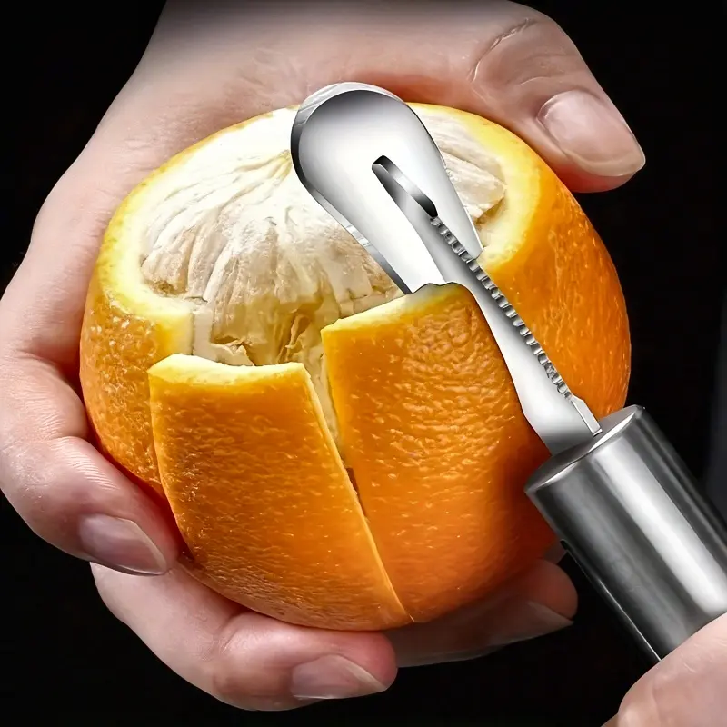 300 Series Food-Grade Steel Orange & Lemon Peeler - Kitchen Utensils for Kitchen, Ergonomic Curved Handle, Safe Durable Easy-Grip Fruit Vegetable Tool for Home Use