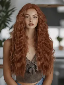 30 Inch Wavy Turmeric Lace Front Wig for Women, Lightweight Synthetic Hair with Center Part, Soft Touch & Natural Look, Easy to Wear & Breathable Cap, Perfect for Daily Glam, Cosplay, Parties, Photoshoots & Effortless Chic Style, Glueless HD Wigs