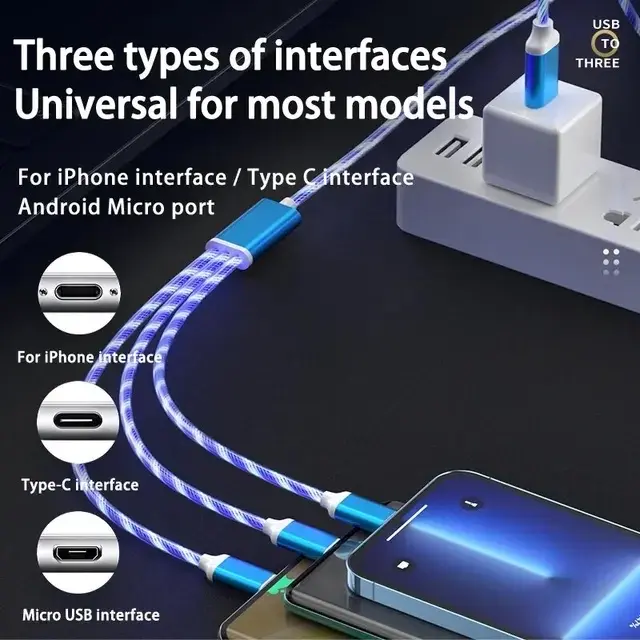 Glowing led fast light chargers 1 chargers with 3 heads usb Smartphone Mobile Cellphone Charging Electronic