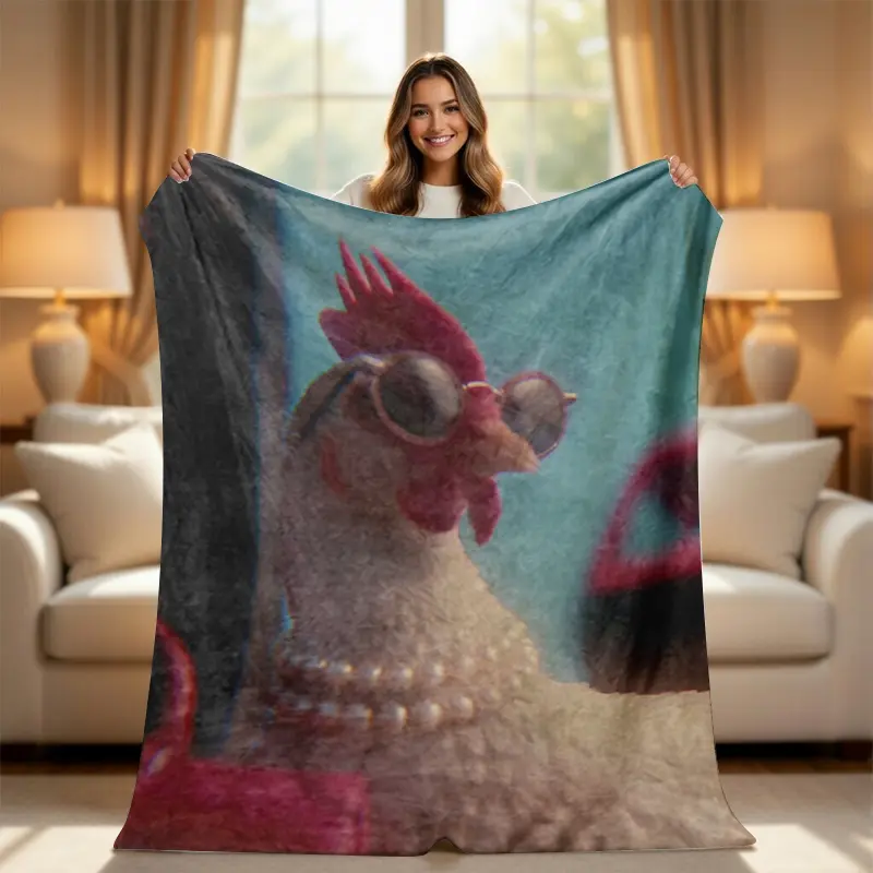 Sunglasses Rooster Throw Blanket - Animal Artwork, Cartoon Chicken, Chicken-Themed Design - Boujee Meme Decor for Bed/Couch - Quirky Aesthetic Gift for Friends, Animal Artwork Blankets, Cartoon Chicken Blankets