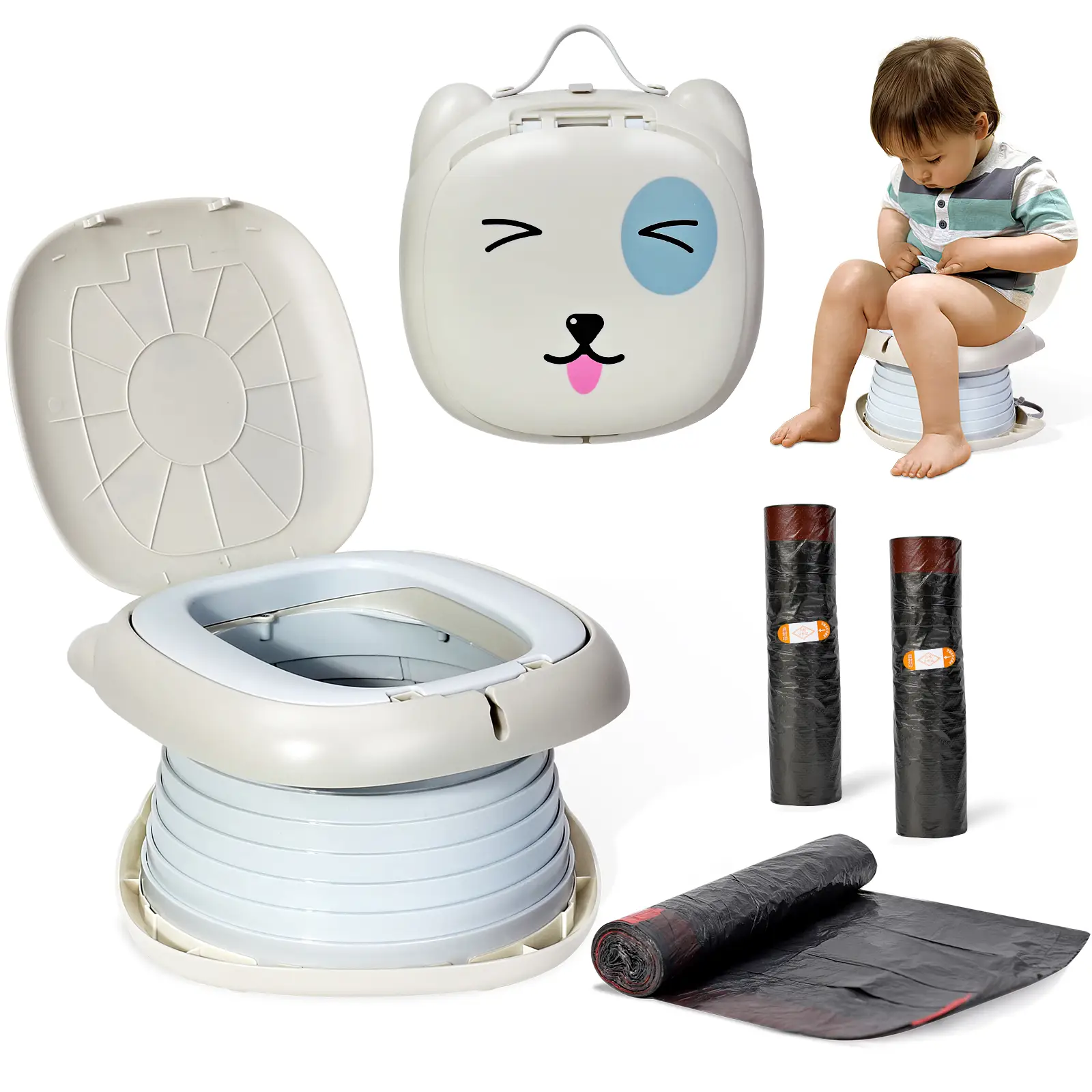 Orzbow Portable Travel Potty Seat for Potty Trainer Toddler with Splash Guard, Cute Foldable Potty Training Toilet, On The Go Kids Car Potty Chair, In