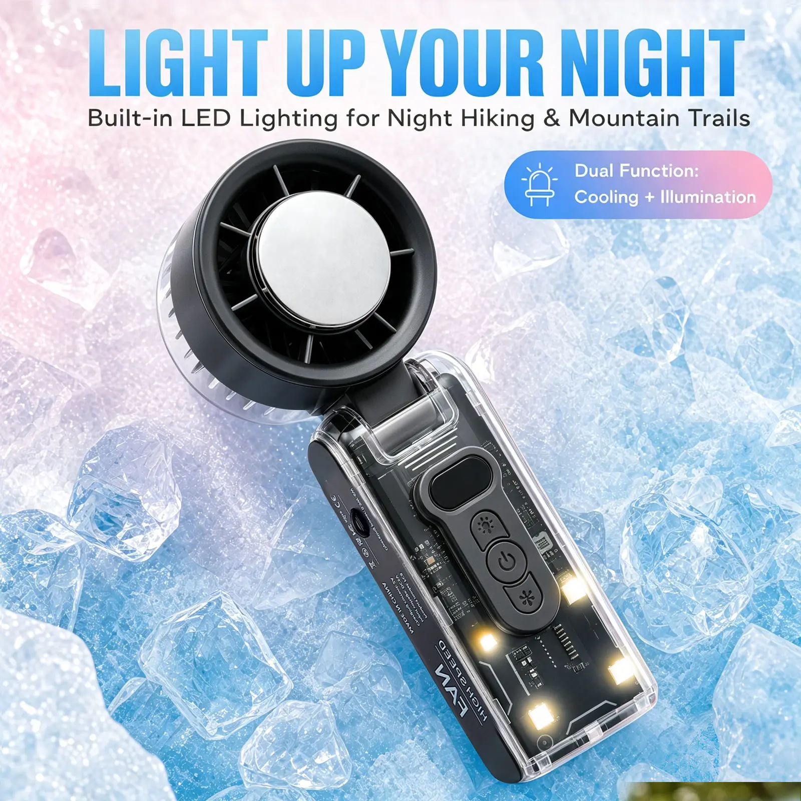Portable Handheld Fan with Ice Cooler, Hand Held Fan Rechargeable, Powerful Mini Personal fan for Travel, Outdoor, Beach & Makeup