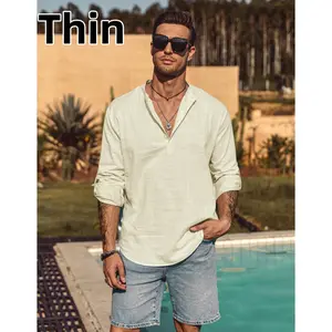 COOFANDY Week Men's Cotton Linen Henley Shirt Long Sleeve Hippie Casual Beach T Shirts Menswear Soft Beach Wear Breathable Vneck Fashion Lightweight Stylish Slim Fit（runs small ）