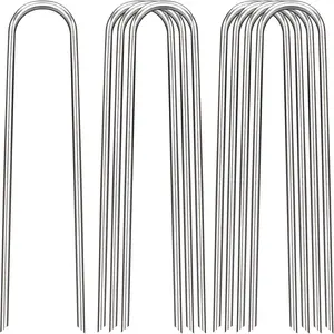 12 Inch Landscape Staples, 12/25/50/100 Pack Galvanized Garden Stakes, 8 Gauge Heavy Duty U-Shaped Ground Stakes for Weed Barrier Fabric, Irrigation Tubing, Fence, Outdoor Decorations