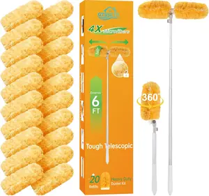 6FT Extendable Duster Handle Kit – 20PCS Heavy Duty Swiffer Compatible Duster Refills with 360° Head