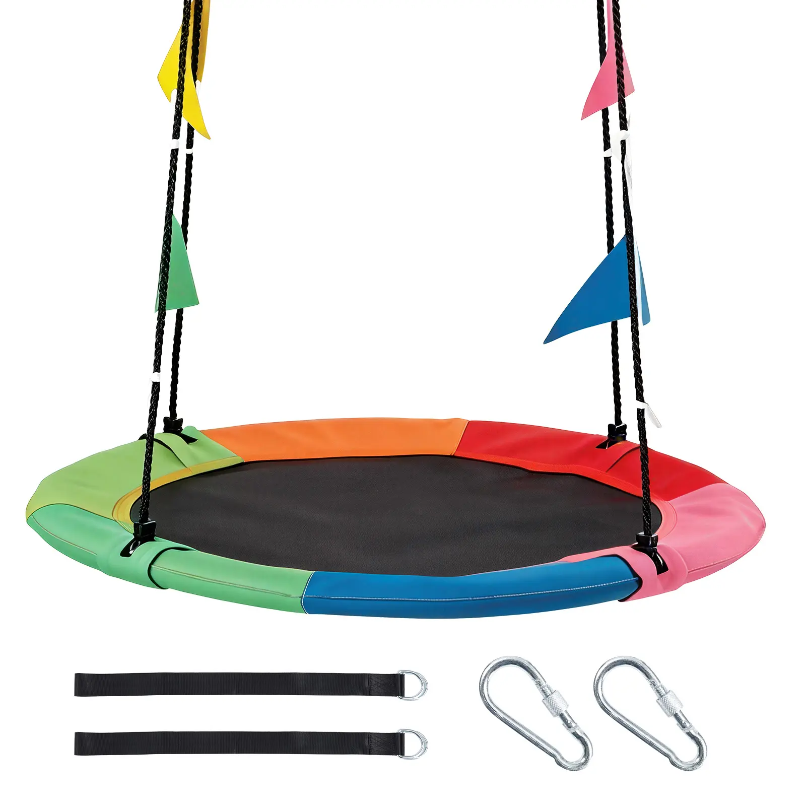 40 Inch Saucer Tree Swing, Heavy Duty Waterproof Round Seat for Kids & Adults, Outdoor Indoor Flying Swing Set with Adjustable Ropes & Hanging Straps for Backyard Playground
