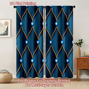 2 pieces / set of dark blue Nordic-style crystal-pattern curtains, 3D digital printed curtains, lightweight and ventilated, suitable for comfortable bedrooms, stylish offices, fashionable kitchens, cozy living rooms and peaceful study rooms