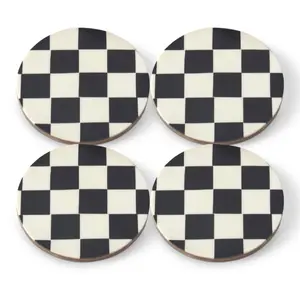 Black and White Checkered Enamel Coasters Set of 4