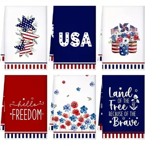 6pcs/set USA-Themed Kitchen Towels Suitable for Kitchen Decor, Cooking, Baking & 4th of Table Setting - Stars & Stripes Dish Cloths with, Quick-Dry Absorbent Polyester Rags, Hand Washable for Homes，cleaning essential