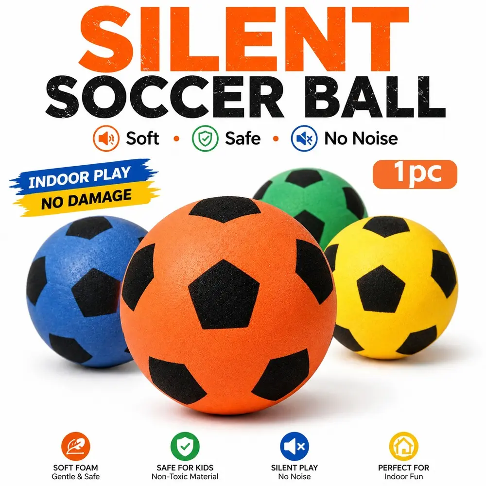 Silent Indoor Soccer Ball, Soft Foam No Noise Football for Kids, Safe Training Ball for Home & Apartment Play, 18/21/24cm Sizes, Soft Touch Soccer Ball, Multiple Sizes Soccer Ball, Trainer Ball, Soccer Gear, Soccer Equipment