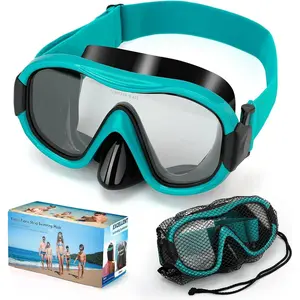 Swimming Goggles Scuba Snorkeling Mask for Adults, Adjustable Elastic Knitted Strap Swim Goggles, Tempered Glass with Panoramic Scuba Snorkel Diving Mask for Adults