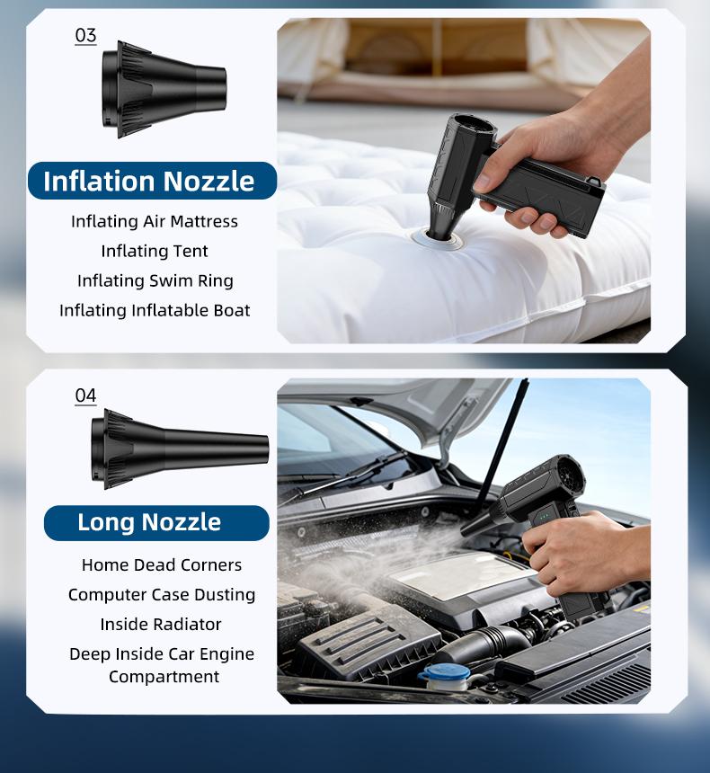 Powerful Turbo Fan 140,000 RPM Mini Portable Jet Fan Compressed Air Duster Keyboard Cleaner Type-C Rechargeable Handheld Blower for Cars PCs Snow Removal with 3-Speed Settings