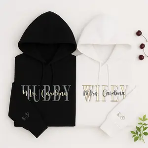 Personalized Embroidered Hubby And Wifey Hoodie for Couple – Custom Couple Matching Hoodie With Names Date, Wedding Anniversary Day, Valentine's Gift