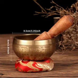 SummerVibes Retro Brass Singing Bowl with Six-Character Mantra - Meditation & Feng Shui Tool for Yoga, Sound Healing and Zen Home Decor