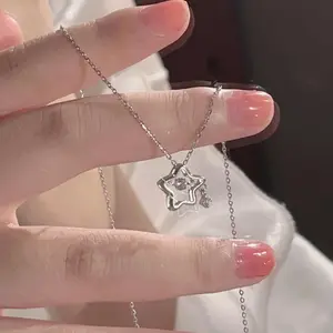 925 Silver Necklace for Women Double Layer Zircon Star Moon Pendant Necklace Delicate Chain Charm Elegant Fashion Jewelry Gifts