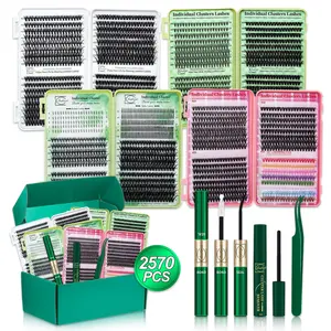 Lashsun 2570 PCS Cluster Eyelash Set, Individual Lash Extension, D Curl 10 Styles Fluffy Eyelashes Cluster, Colored/Wispy Lashes, with Bond&Seal Lash Remover Lash Applicator, DIY at Home, Easy Apply for Makeup Daily