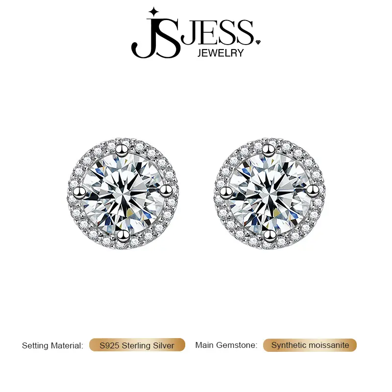 【Round Halo Studs】Round Cut Moissanite D Color VVS1 Stud Earrings S925 Sterling Silver platinum plated Earring For Men Women Wedding Gift