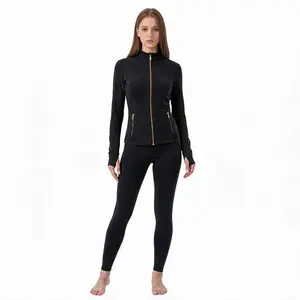 R4 Women's Soft Brushed Sport Jacket - 25" Inseam Leggings,  with zippers pockets, Slim-Fitting Plain, Two Piece Set, Casual Yoga Wear, Women's yoga suit set with pockets, comfortable and casual set, Thumbholes, daily exercise, All Seasons