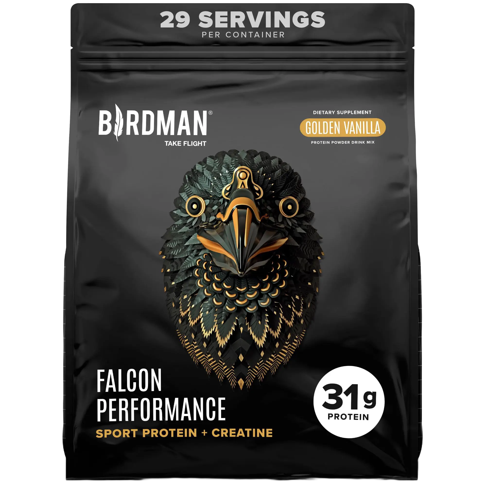 Falcon Performance Birdman All-In-1 Protein Supplements - Vanilla 3lbs Vegan Powder, 31g Protein, 5g Creatine Monohydrate, BCAAs, Sugar Free, Non-Dairy, Smooth Digestion, Optimum Muscle Recovery, Adults' Fitness Dietary Support