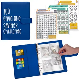 Ndsox 100 Envelopes Money Saving Challenge Binder, A5 Budget Binder with Cash Envelopes, Savings Challenges Book to Save $5,050, 10,000, 500, Budget Planner for Budgeting Planner Saving Money,Navy Blue